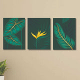 Set of 3 GREEN Flowers Wall Art Wooden Frames for Home Decoration / Sticky Photo Tiles (3252945)
