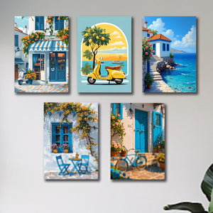 Set of 5 Italian Vintage Homes Art Themed Wall Art Wooden Sticky Photo tile Frames for Wall Home and Girls Room Decoration