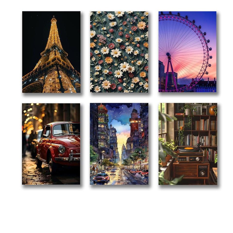 set of 6 wooden canvas frames for wall decoration / sticky photo tiles