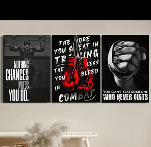 3-Piece Sports Wall Décor – Boxing Motivational Quote Prints, Athletic Black & White Art (8x11 Inches Each)