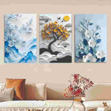 Set Of 3 Flower Tree Art Wooden Frames For Wall Decoration / Sticky Photo Tile (2929655)