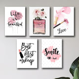 set of 5 make up themed girls room decore wall art wooden sticky Phototile frames
