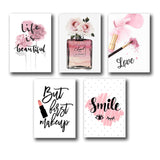 set of 5 make up themed girls room decore wall art wooden sticky Phototile frames