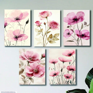 Set of 5 Floral Wooden Wall Frames – 8x11 Inch Decorative Art Panels with Double Tape