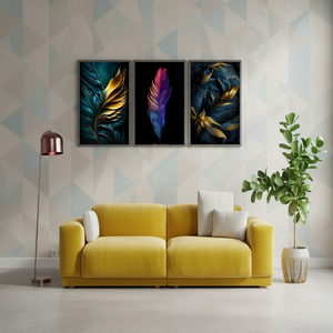 3-Piece Feather Design Wall Art Frames – Modern Decorative Wall Hanging Set, 8x11 Inches Each with Double Tape for Easy Installation