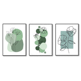 set of 3 abstract plant art wooden canvas frames for wall decore / sticky phototiles for home and office